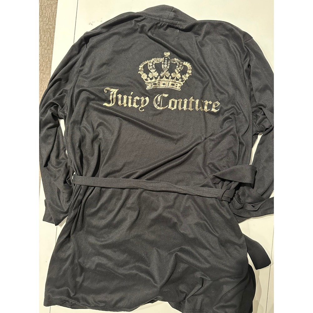 Juicy Couture Black Gold Foil Crown Logo Long Sleeve Sleepwear Robe Womens Large